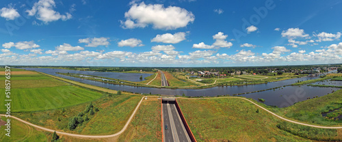 Aerial panorama from the Hendrik Bulthuis aquaduct in Friesland the Netherlands