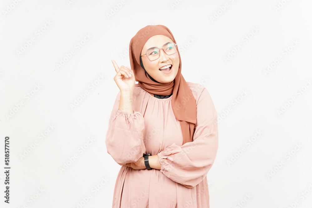 Thinking gesture of Beautiful Asian Woman Wearing Hijab Isolated On White Background Thinking gesture of Beautiful Asian Woman Wearing Hijab Isolated On White Background