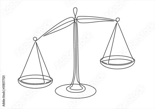 continuous one line vector drawing of scales. Line art. 