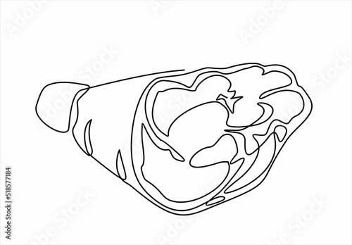continuous one line vector drawing of pork knuckle.  Line art. 