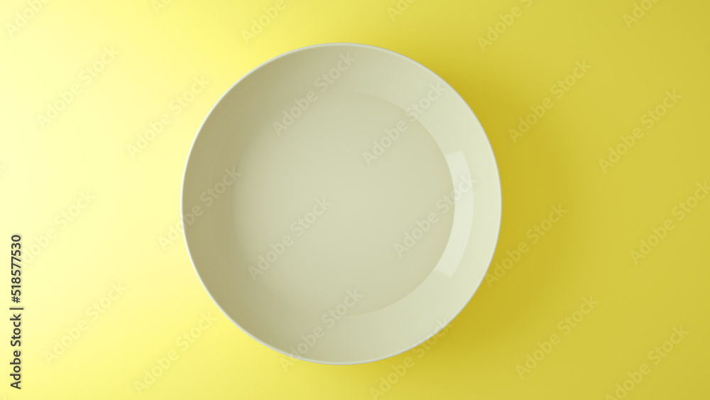 White plate on yellow background. White plate on yellow background.