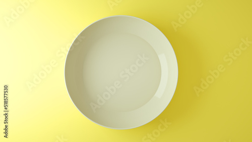 White plate on yellow background.