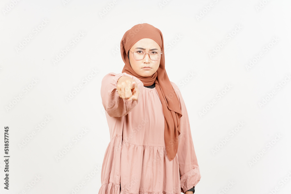 Pointing at you and angry of Beautiful Asian Woman Wearing Hijab Isolated On White Background Pointing at you and angry of Beautiful Asian Woman Wearing Hijab Isolated On White Background