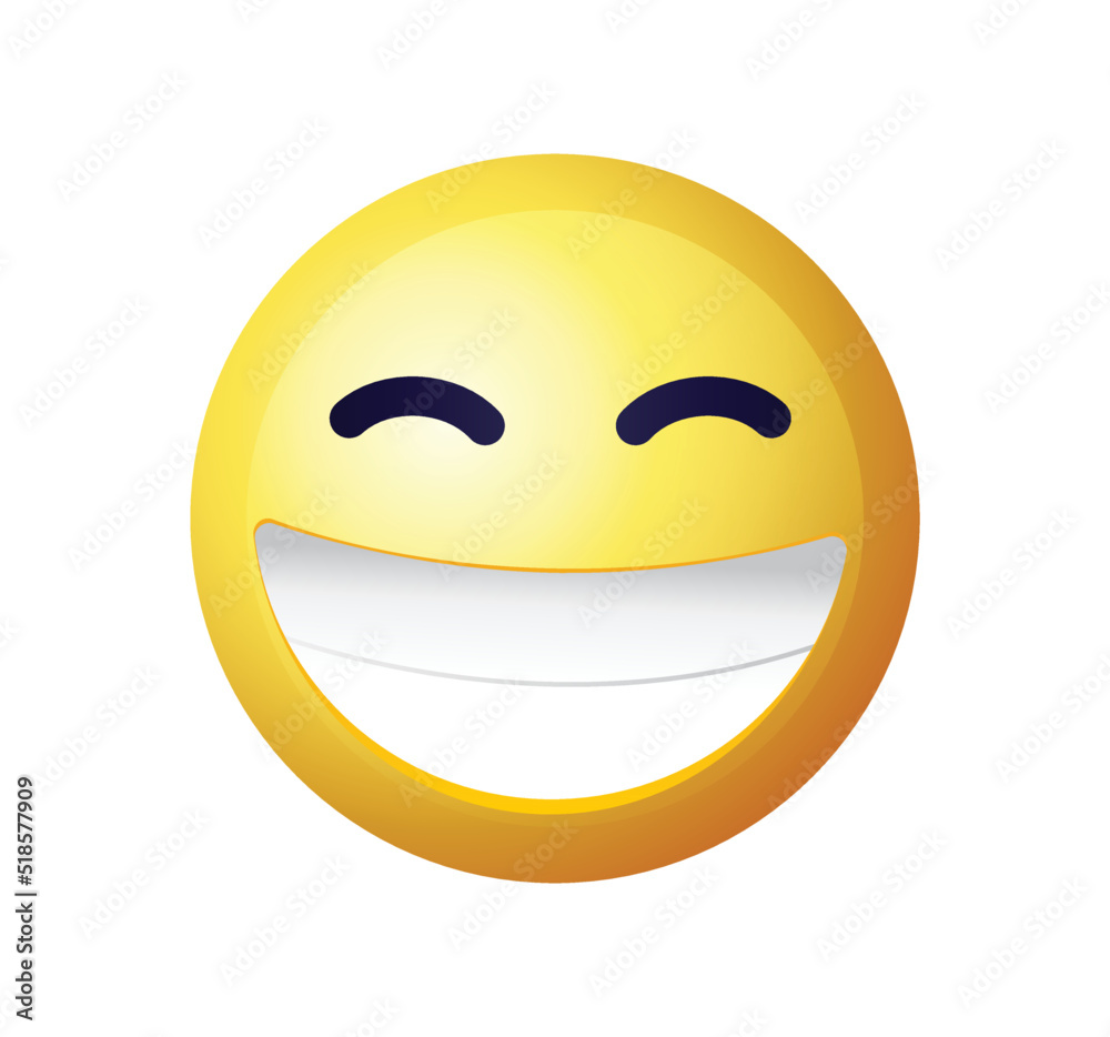Fototapeta premium High quality emoticon vector on white background. Emoji blushing with closed eyes. Yellow face blushing and smiling emoji. Popular chat elements. Trending emoticon.