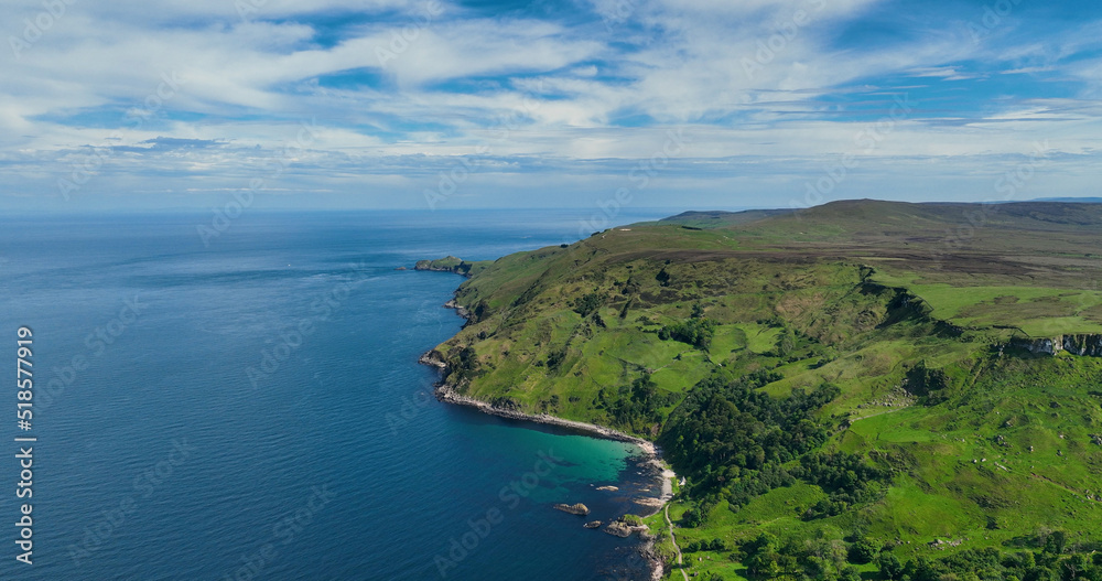 Aerial photo of Murlough Bay Fair Head Atlantic Ocean on North Coast County Antrim Northern Ireland