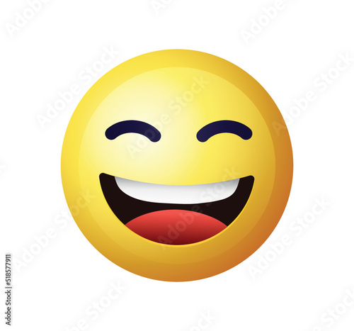 High quality emoticon on white background. Laughing emoji with closed eyes. Yellow face emoji laughing vector illustration. Popular chat elements. Lol emoticon.
