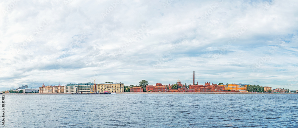 Panoramic view of the Neva River, Kresty Prison and Arsenalnaya Embankment, St. Petersburg, Russia