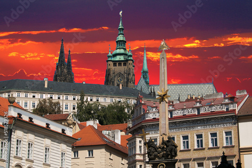 Romantic view of Prague city during summer sunset in Czech Republic