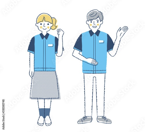 コンビニエンスストアの店員　男女