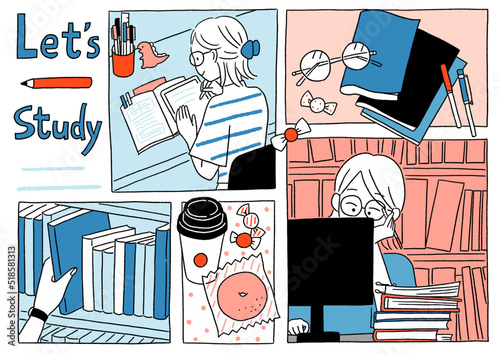 勉強しよう！　コミック風ベクターアイキャッチイラスト