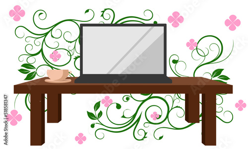 Illustration of a laptop on a work table