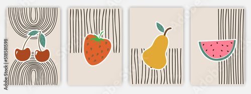 Big Set abstract posters with fruits in pastel colors.