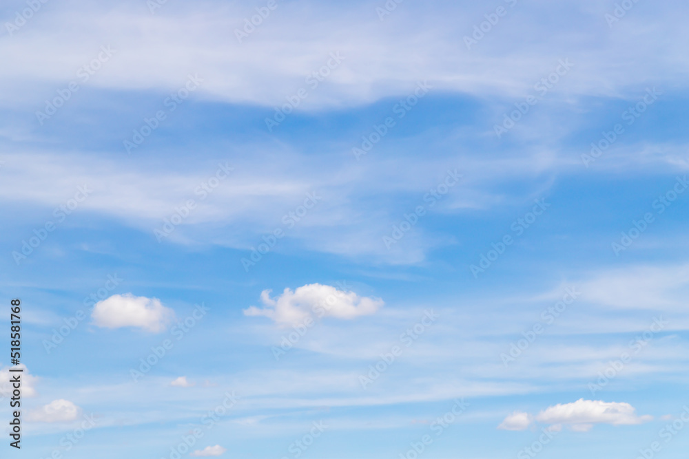 Naklejka premium Sunny weather with cumulus and cirrus clouds on blue sky.