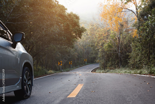 Driving into curves correctly and safely The driver had to slow down. The speed of the car every time before the curve photo