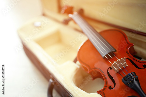 Vintage wooden violin for classical music.