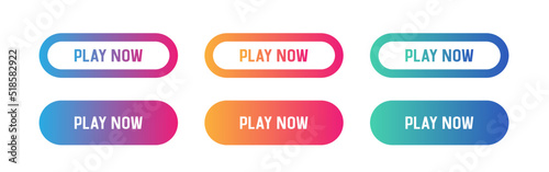 Set of Play Now Buttons. Gradient buttons. Vector clipart isolated on white background.	