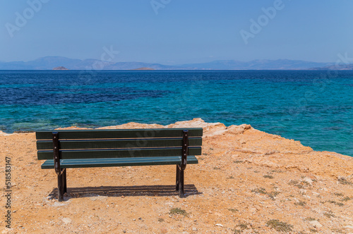 bench on the coast in Aegina
