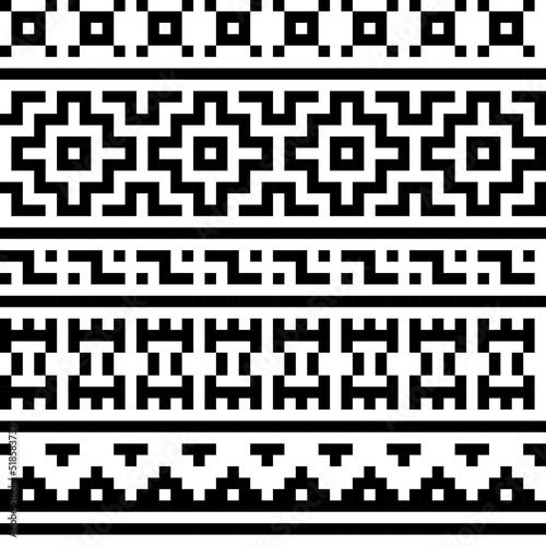 National pixel pattern. Traditional ethnic pattern, black ornament on white background