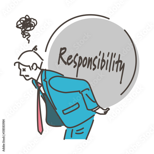 Concept of self-responsibility. Male businessperson carrying a heavy burden [Vector illustration].