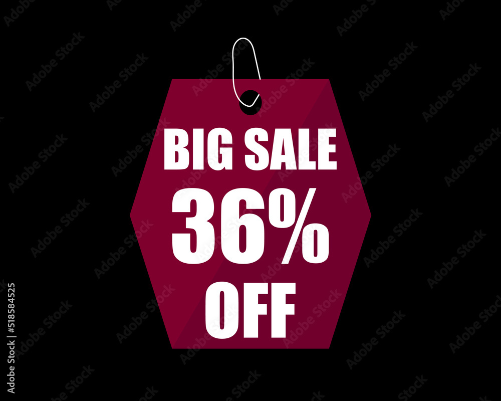 36% Off black banner. Advertising for big sale. 36% discount for promotions and offers.