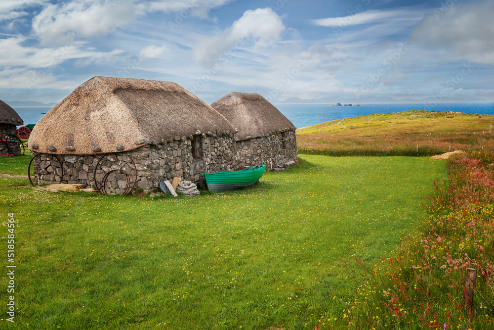 Traditional stone farmhouse at Skye Museum of Island Life, Isle of Skye, Scotland - obrazy, fototapety, plakaty 