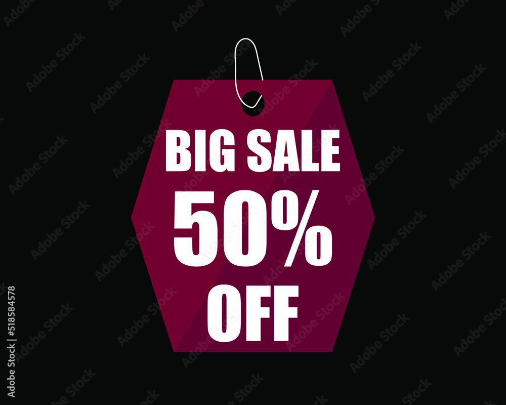 50% Off black banner. Advertising for big sale. 50% discount for promotions and offers.
