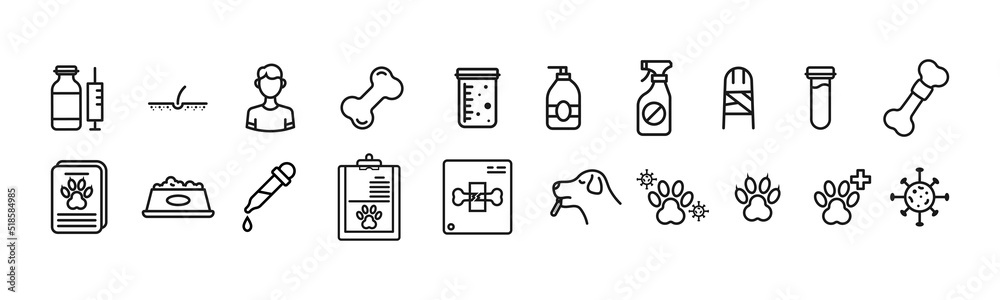 Veterinary line art icon set design template vector isolated illustration Veterinary line art icon set design template vector isolated illustration