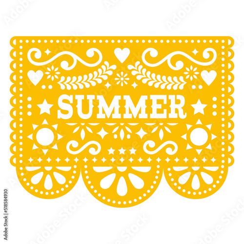 Papel Picado summer holidays vector design - traditional paper cutout garland decoration from Mexico
 