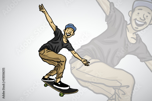 Skater Skateboarder Fun Cartoon Doodle Drawing Vector Illustration 