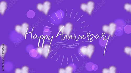 Happy Anniversary writing with heart background, colorful, cheerfull, invitation card, celebration banner