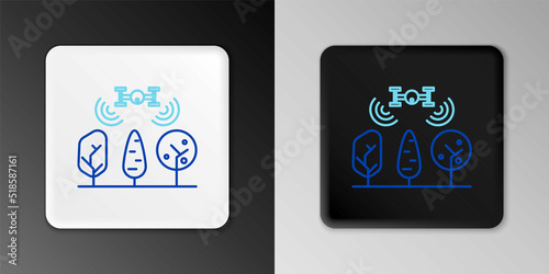Line Smart farm with drone control and tree icon isolated on grey background. Innovation technology for agricultural company. Colorful outline concept. Vector