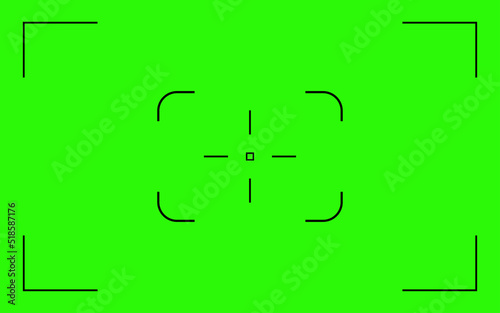 Green colored chroma key vector background screen. Night camera military viewfinder overlay. Chroma key VFX screen with tracking marks on it abstract background concept for video footage.