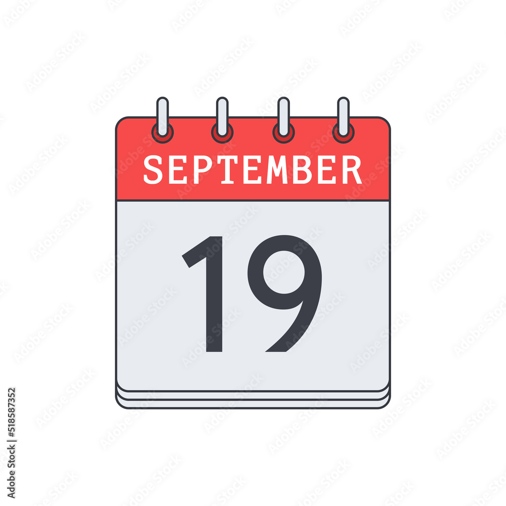 September 19. Calendar icon. Vector illustration, flat design.. September 19. Calendar icon. Vector illustration, flat design..