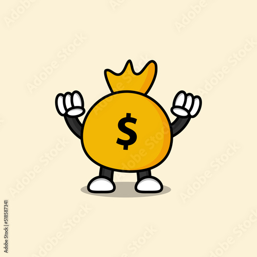 Illustration of money bag cartoon character.