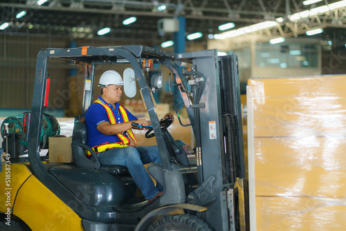 Forklift are loading into cargo containers at warehouses, ports, freight forwarding, cargo supply chains, cargo transportation, warehouse industry, logistics.