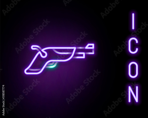 Glowing neon line Vintage pistols icon isolated on black background. Ancient weapon. Colorful outline concept. Vector
