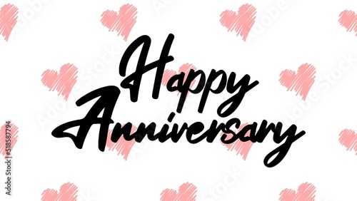 Happy Anniversary writing with heart background, colorful, cheerfull, invitation card, celebration banner photo