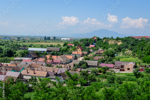 Landscape of the old town from the Feldioara - Marienburg Medieval Fortress (Cetatea Feldioara) after renovation in Brasov county, in the southern part of Transylvania (Transilvania) region, Romania.