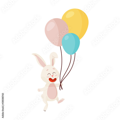 Bunny Character. Jumping and Laughing Funny  Happy Easter Rabbit.