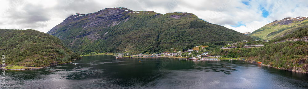 Hellesylt panorama view Møre og Romsdal at Sunnylvsfjorden near Geirangerfjorden in Norway (Norwegen, Norge or Noreg)