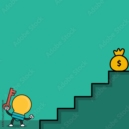 Illustration of cartoon character bulb lamp with business activity.