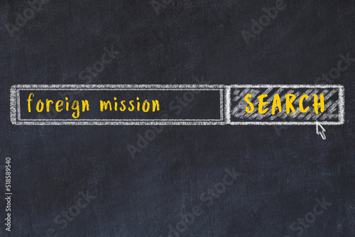 Search engine concept. Looking for foreign mission. Simple chalk sketch and inscription photo