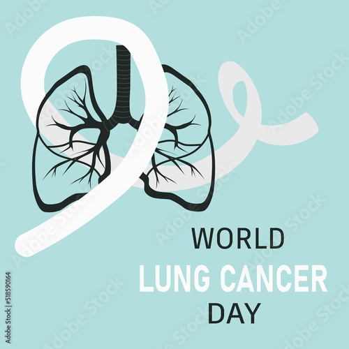 Lung cancer day. Vector cartoon illustration of lungs and awereness ribbon. photo