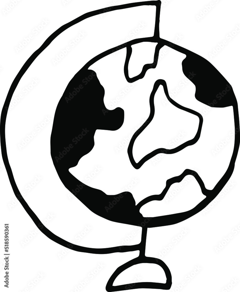 Globe, hand-drawn globe. Hand-drawn doodles illustration globe.
Line art globe.