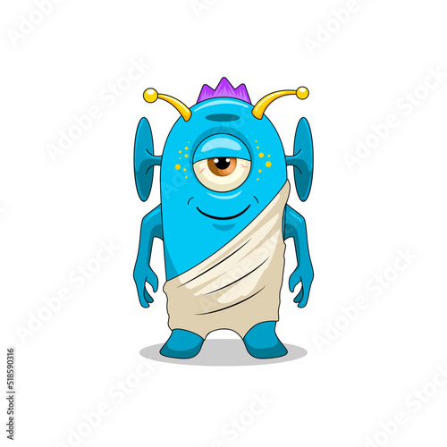 cartoon funny childish calm blue monk alien vector illustration. Vector illustration