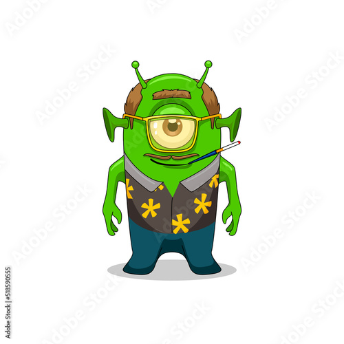 cartoon funny childish hunter thompson alien vector illustration. Vector illustration