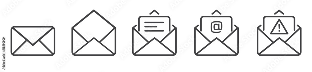Mail vector thin line icon collection on white background - mail envelope icon vector illustration Mail vector thin line icon collection on white background - mail envelope icon vector illustration