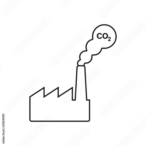 Line icon carbon dioxide with industrial smoking pipes of factory isolated on white background. Vector illustration.