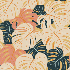 Keuken achterwand Planten patronen Monstera bladeren in gedempte bohotinten  © Svetlana Lerie