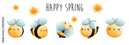 happy spring with honey bee. Vector illustration